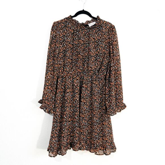 Hayden Dress Womens L Dark Floral Micro Cottagecore Ruffle Flowy Chiffon Dressy - Picture 1 of 6